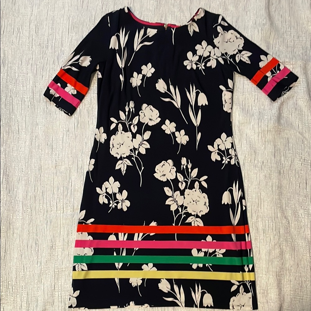 Floral Black Dress with Multicolor Stripes